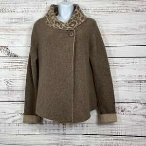 Chiaramente Brown Button Wool Blend Cardigan Cape Sweater Coat